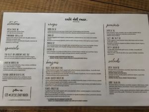 menu at Café Del Mar in Bocas Del Toro