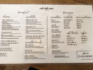 breakfast menu at Café Del Mar in Bocas Del Toro