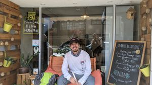 Cosy outdoor seating area, nice attention to details at Anima Pastelería in Vina Del Mar
