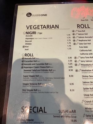Menu at Sushi One in Portland