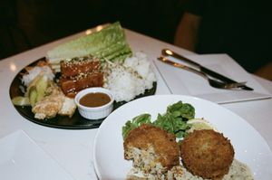 Sweet & Spicy Lettuce Cups, Crab Cakes  at Community Restaurant in Oakville
