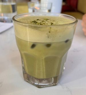 Asked if they could make the hot matcha latte on ice, no problem! at Community Restaurant in Oakville