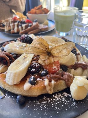 The ground cherry on top of this waffle was pretty and delicious! Beautiful presentation at Community Restaurant in Oakville