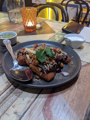 Aloo tikki chaat (with sauces on the side) at Chutnify in Lisbon