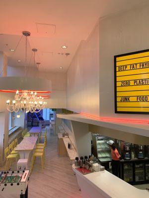 Interior is funky and relaxed - free basket ball arcade, table football and jenga  at Miami Burger Test Kitchen in Reading