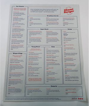 The Menu at Miami Burger Test Kitchen in Reading