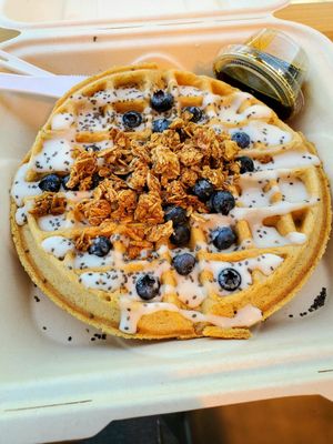 Lemon blueberry waffle at ROOTED in Pleasant Hill