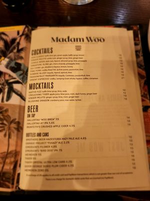 Drinks menu June 2024 at Madam Woo in Hamilton