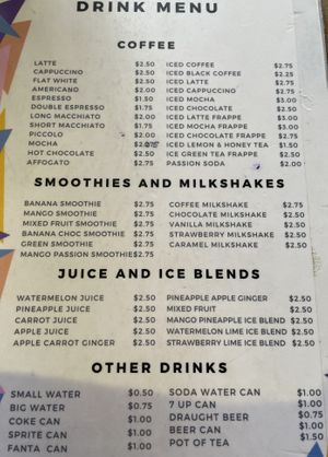 Menu 3 of 3 - Drinks. Note that the smoothies are made with milk, so are not vegan.  at Brother Bong in Siem Reap
