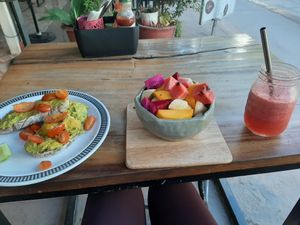 Vegan avocado toast, fruit salad and watermelon and lime blend at Brother Bong in Siem Reap