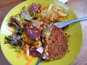 Vegan Burger (opened and cut) at Cabane  in Lisbon