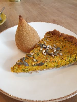Quiche and Brasilian coxinha with jackfruit at Cabane  in Lisbon