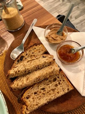 Toast and homemade peanut butter at Cabane  in Lisbon