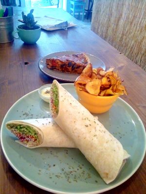 Ratatouille pie and vegan wrap at Cabane  in Lisbon