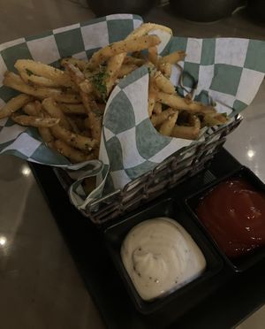 Vegan Truffle Parmesan Fries appetizer. Too garlicky. at CRAVE in Edina