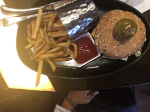 Impossible burger with fries plate at CRAVE in Woodbury