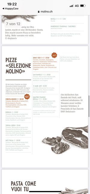 Menue at Molino Pizzeria Ristorante - Stauffacherstrasse in Zurich