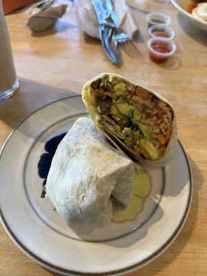 Vegan breakfast burrito (no soyrizo, sub avocado bc they were out)  at Sally Loo's Wholesome Cafe in San Luis Obispo