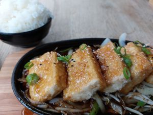 Vegan crispy tofu teriyaki at the Korean BBQ & Vegan restaurant at Korean BBQ & Vegan in East London