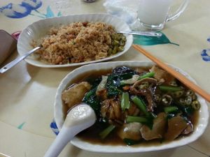 Hor Fun & Tom Yan Fried Rice,  Nice hor fun with wok heat. Tom Yan Fried Rice sour enough and we request no chilli as boss said it will be very spicy. at Lin Lin Vegetarian Delight 霖霖素食 in East Singapore