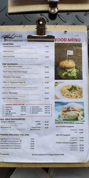 Main food menu in April 2019 at The Mossy Forest Cafe in Tanah Rata
