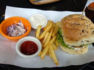 Mushroom burger at The Mossy Forest Cafe in Tanah Rata