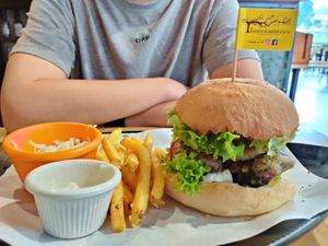 Shrooms burger (amazing taste) at The Mossy Forest Cafe in Tanah Rata