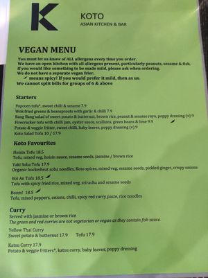 Vegan meni at Koto in Cork