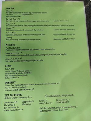 Vegan menu at Koto in Cork