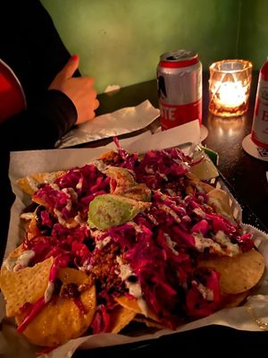 Chorizo Nachos and Tecate at R-BE-Q - Food Truck in Nashville