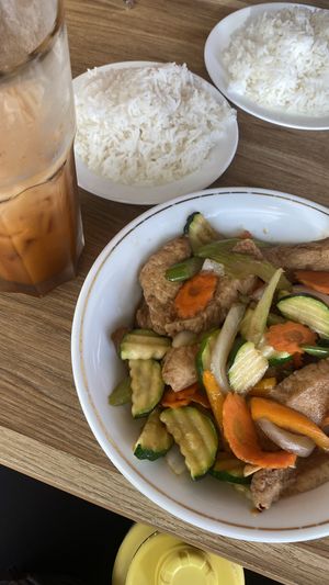 Kung pao “chicken” & Thai iced tea  at Thai Vegan III in Pacific Palisades
