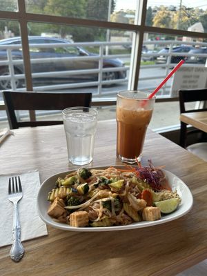 Pad Thai & Thai Ice Tea  at Thai Vegan III in Pacific Palisades