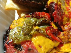 Eggplant parmesan, not our favorite at Vegan Community Kitchen in Apex