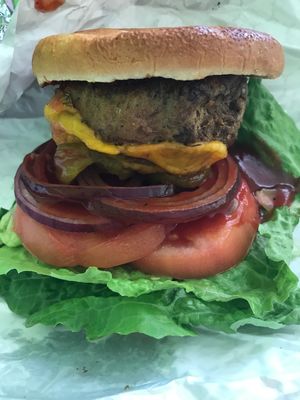Cheeseburger at Vegan Community Kitchen, Apex, NC  at Vegan Community Kitchen in Apex