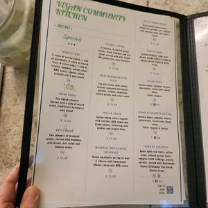 Menu at Vegan Community Kitchen in Apex