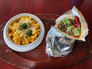 The mac & cheese with broccoli...and the yeero  at Vegan Community Kitchen in Apex