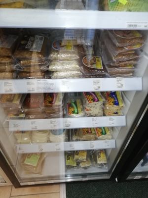 A fridge full of tempeh, tofu, robi and seitan :) at Sunflower in Ceske Budejovice