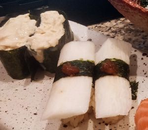 Yuba and Japanese yam sushi at Mawaranai Kaiten Sushi-Ichizyu in Chiba