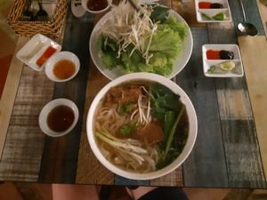 vegan rice nudle soup at BamBoo Vegan in Nha Trang