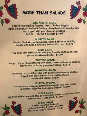 Salad menu at The Mex in Ellsworth