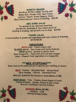Burrito menu at The Mex in Ellsworth