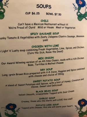 Soups menu at The Mex in Ellsworth