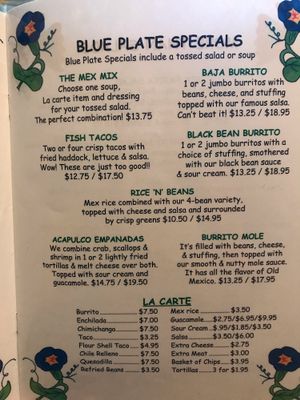 Specials menu at The Mex in Ellsworth