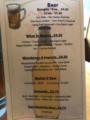 Beer list at The Mex in Ellsworth