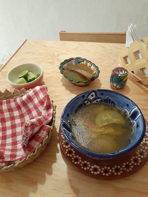 Zucchini and corn soup - starter at La María in Guanajuato