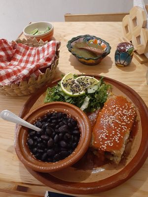Pastel de papa con frijoles y ensalada del día at La María in Guanajuato