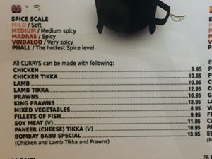 Veggie options + pricing  at Bombay Babu in Tenerife