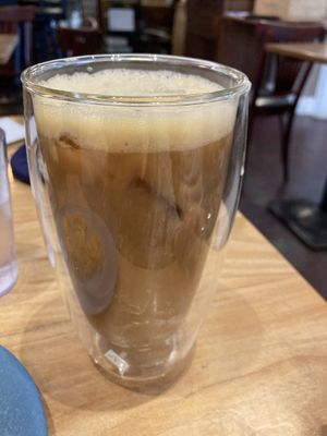 Iced almond milk dirty chai latte  at The North Branch Cafe in Montpelier
