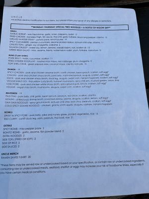 Menu  at Uncle in Denver
