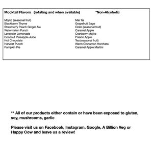 Menu at Honest Pastures in Virginia Beach